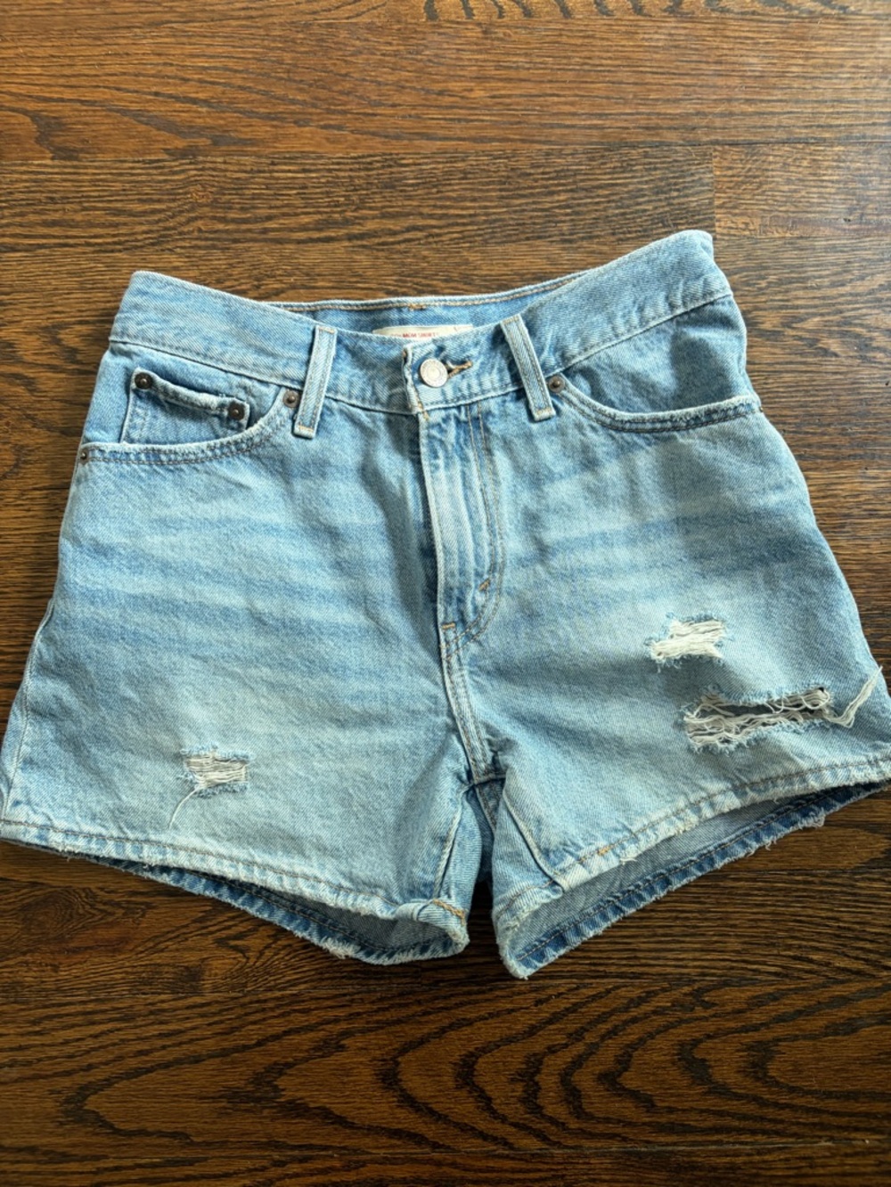 Levi's Light Blue Distressed High-Rise Denim Shorts